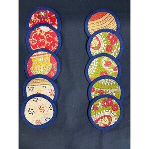 Connexions Fabric Coasters Set Of 10 With Paisley & Floral Patterns Blue Border
